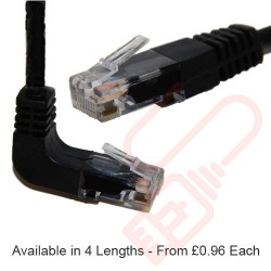 Cat5e Patch Cables Right Angle 'DOWN' to Straight RJ45 UTP Flush Booted Black