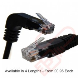 Cat5e Patch Cables Right Angle 'UP' to Straight RJ45 UTP Flush Booted Black