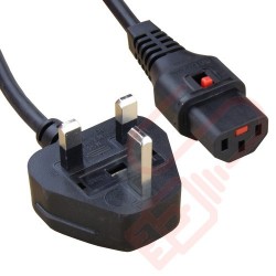 2.0 Metre Black - UK Mains Plug (5 Amp) - C13 IEC Lock 1mmSq PVC Locking Power Cables