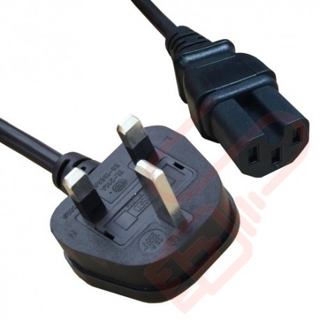 UK Plug (13 Amp) to C15 HOT PVC Power Cable 2m