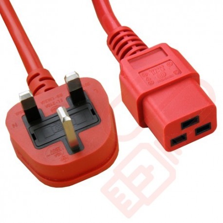 UK Plug (10 Amp) to C19 PVC Power Cable 2m Red