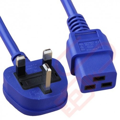 UK Plug (10 Amp) to C19 PVC Power Cable 2m Blue