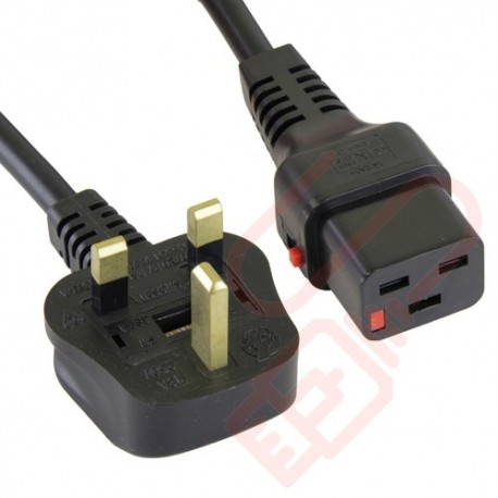 UK Plug (13 Amp) to C19 Locking PVC Power Cable 2m Black