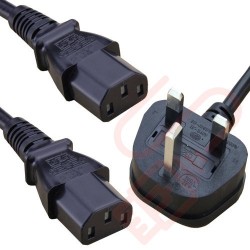 2.0 Metre Splitter UK Plug (13 Amp) - 2x C13 (0.5 Metre Legs) High Grade Power Cables