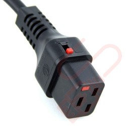 Schuko Euro Angled Right to C19 Locking Power Cable 2m Black