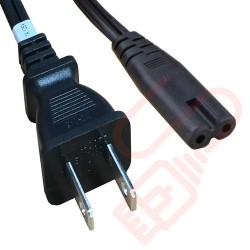 2.0 Metre USA Plug 2 Pin to C7 Figure of 8 Connector 18AWG Power Cables Black