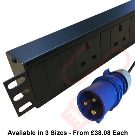 Horizontal UK Socket to 16 Amp Plug with 3 Metre Trailing Cable 1.5U Rack PDU