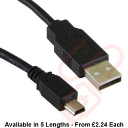 USB 2.0 A Male to MINI B Data Cable Black