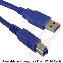 USB 3.0 A Male to B Male Superspeed Data Cable Blue
