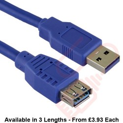 USB 3.0 A Male to A Female Superspeed Data Cable Blue