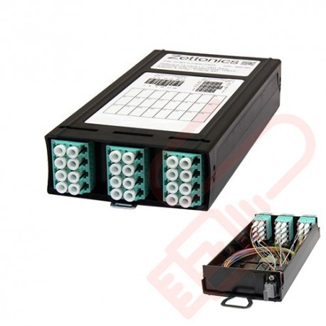 Zettonics MTP/MPO LC OM4 Multimode 12 Duplex Fibre 1x MTP Cassette Aqua (Polarity A/C)