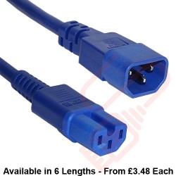 C14 to C15 15A Power Extension Cables Blue