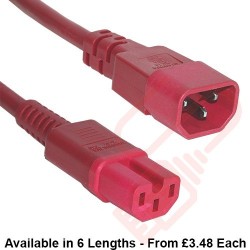 C14 to C15 15A Power Extension Cables Red