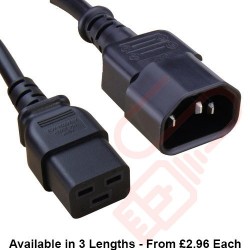 C14 to C19 High Grade H05VV-F 16A Power Cables Black