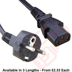 Schuko Euro Straight to IEC C13 Connector Power Cables Black