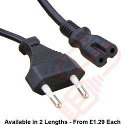 Euro 2 Pin Flat to IEC C7 Figure of 8 Connector Power Cables Black