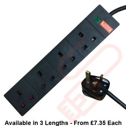 4 Way Socket Gang Block Surge and Spike Protected Extension Lead Black