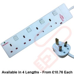 4 Way Individually Switched and Surge Protected Extension Lead White