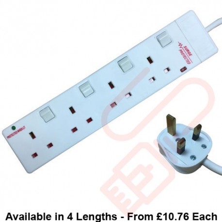 4 Way Individually Switched and Surge Protected Extension Lead White