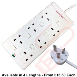 6 Way Individually Switched and Surge Protected Extension Lead White