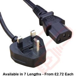 UK Mains Plug (5 Amp) to C13 High Grade 0.75mmSq PVC Power Cables Black