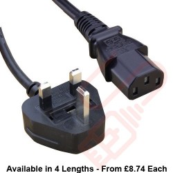 UK Mains Plug (5 Amp) to C13 LSZH 1.0mmSq Power Cables Black