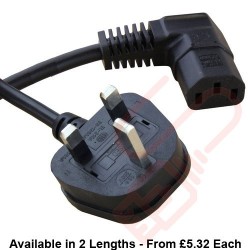 UK Plug (13 Amp) to C13 Angled Right High Grade 1mmSq PVC Power Cables Black