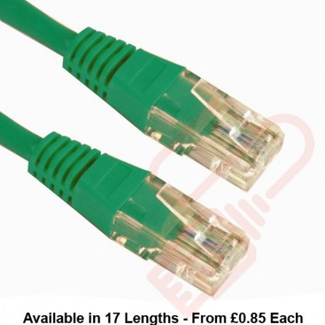 Cat5e Patch Cables RJ45 UTP High Grade PVC Flush Booted Green