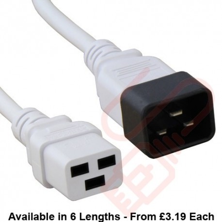 C19 to C20 High Grade H05VV-F 16A Power Cables White