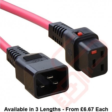 C19 Locking to C20 High Grade H05VV-F 16A Power Cables Red