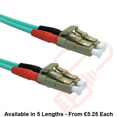 *SHORT BOOT* LC to LC Fibre Patch Cables OM3 Multimode Duplex Aqua Blue