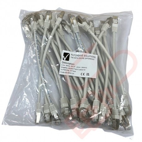 20cm (8-inch) 24 Pack in White - Cat6a S/FTP Premium Grade LSZH Patch Cables for 2U Patching