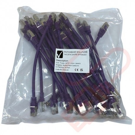 20cm (8-inch) 24 Pack in Purple - Cat6a S/FTP Premium Grade LSZH Patch Cables for 2U Patching