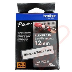 TZEFX-231 Brother 12mm Wide Tape Black On White Flexible ID Laminated 