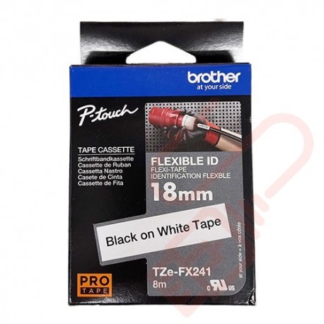 TZEFX-241 Brother 18mm Wide Tape Black On White Flexible ID Laminated