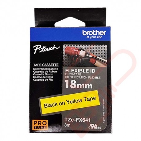 TZEFX-641 Brother 18mm Wide Tape Black On Yellow Flexible ID Laminated