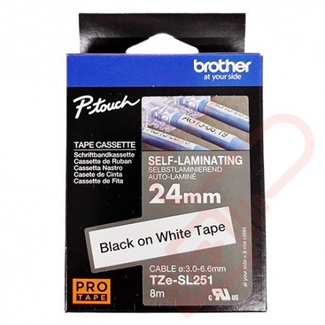 TZESL-251 Brother 24mm Wide Tape Black On White Self Laminating
