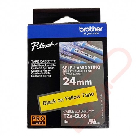  TZESL-651 Brother 24mm Wide Tape Black On Yellow Self Laminating