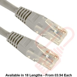Cat5e Patch Cables RJ45 UTP High Grade PVC Flush Booted Grey