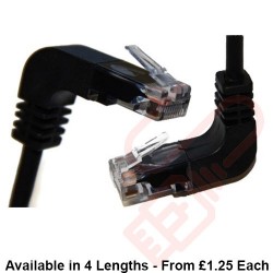 Cat5e Patch Cables Right Angle 'UP' to Right Angle 'Down' RJ45 UTP Flush Booted Black