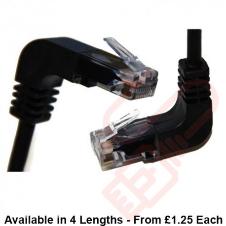 Cat5e Patch Cables Right Angle 'UP' to Right Angle 'Down' RJ45 UTP Flush Booted Black