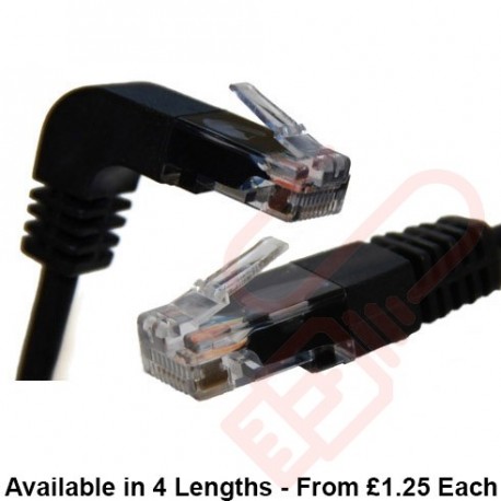 Cat5e Patch Cables Right Angle 'UP' to Straight RJ45 UTP Flush Booted Black