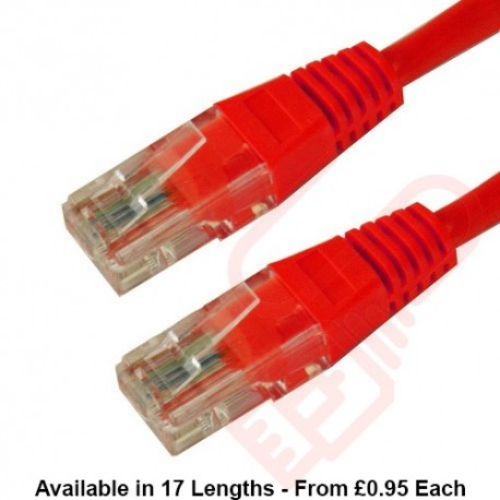 Cat6 Patch Cables RJ45 UTP High Grade PVC Flush Booted Red