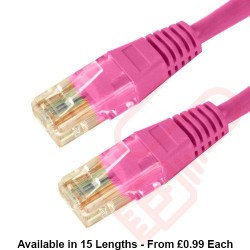 Cat6 Patch Cables RJ45 UTP High Grade PVC Flush Booted Pink