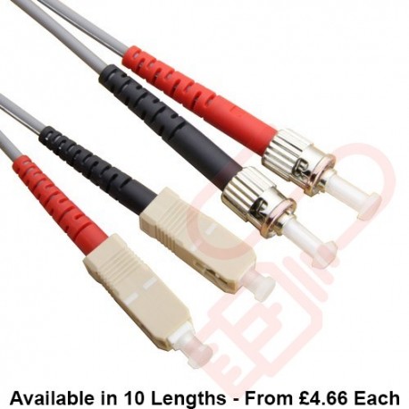 OM1 SC to ST Fibre Patch Cables Multimode Duplex Grey