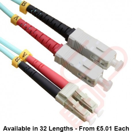 OM3 LC to SC Fibre Patch Cables Multimode Duplex Aqua Blue