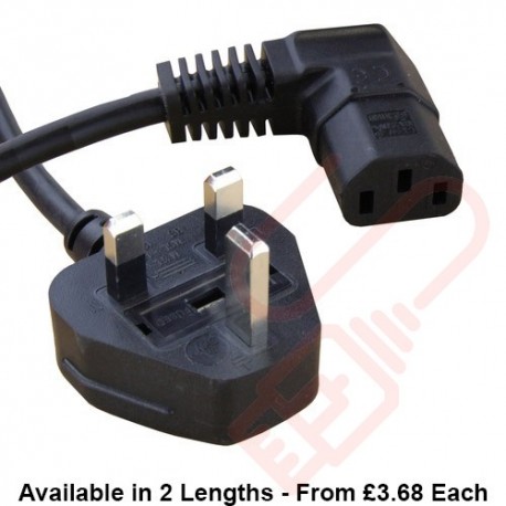 UK Mains Plug (5 Amp) to C13 Angled Right Power Cables