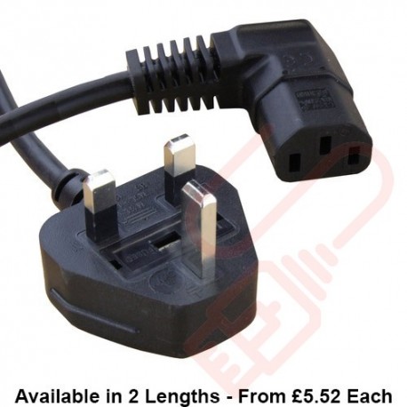 UK Plug (13 Amp) to C13 Angled Right High Grade 1mmSq PVC Power Cables Black