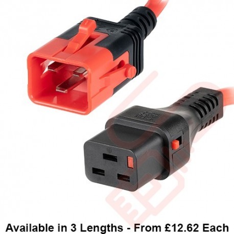 C19 to C20 Dual Locking 16A Power Cables Red