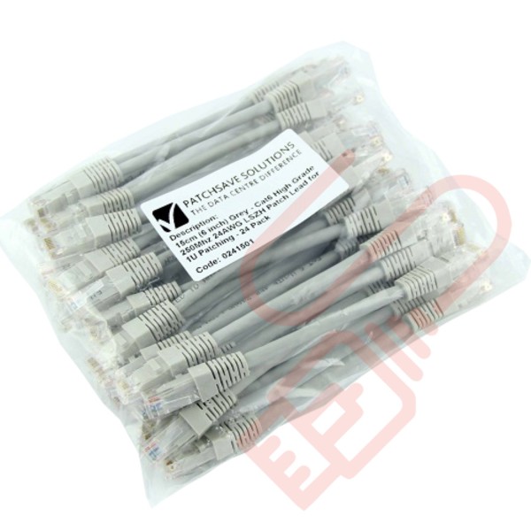 24 Pack of 15cm (6-inch) in Grey - Cat5e High Grade 125MHz 24AWG LSZH Patch Cables for 1U Patching